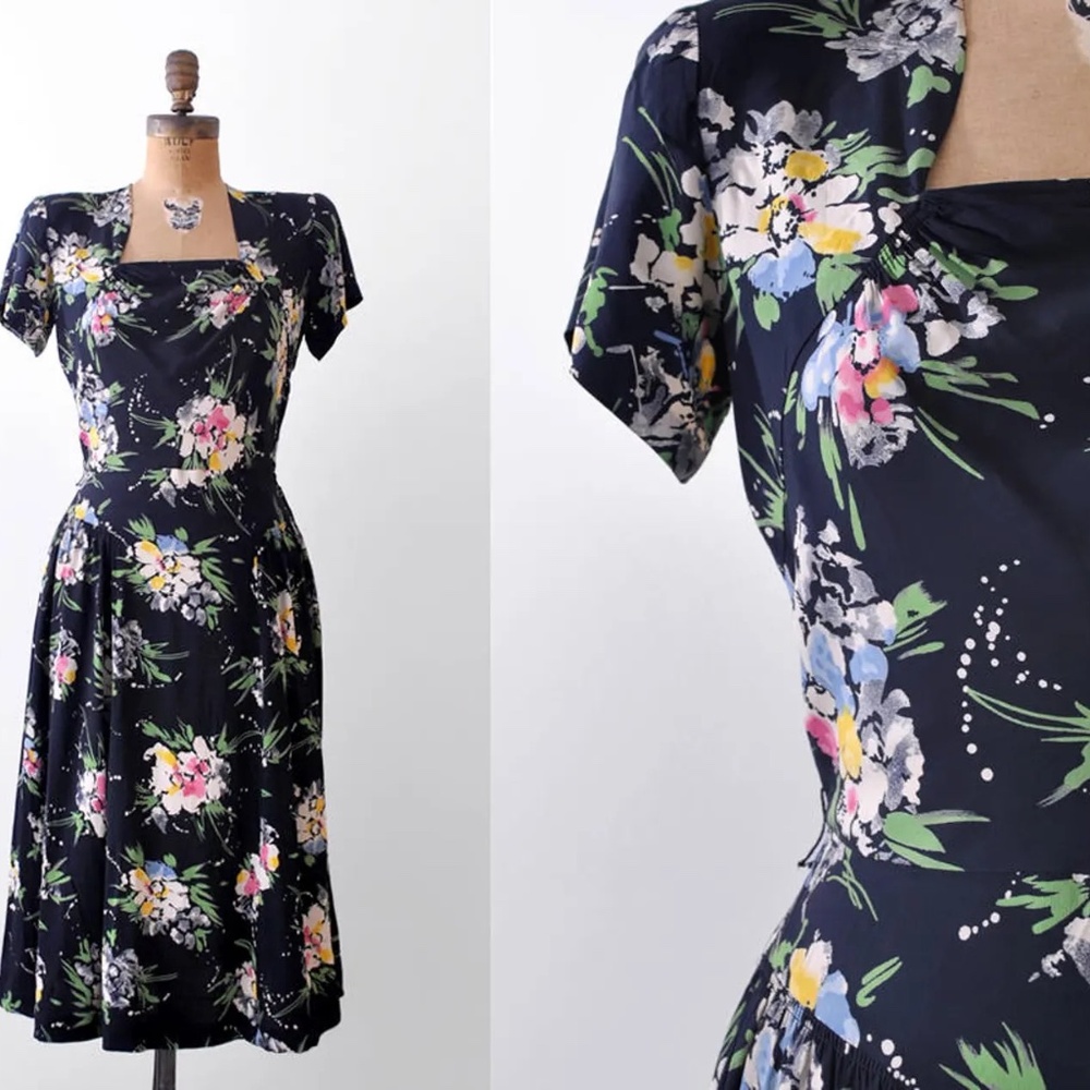 Vintage 1940s Rayon Day Dress